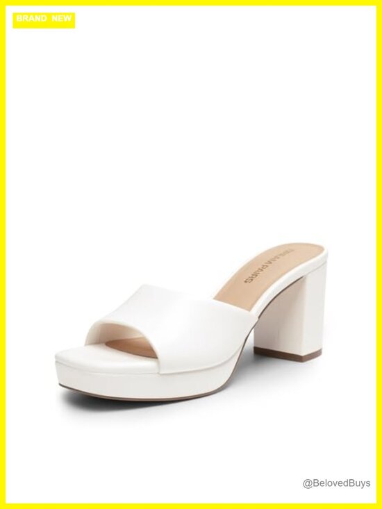 Shoes - Women's Faux Leather Platform Block Heel Mule Sandals Slip On Square Toe Summer